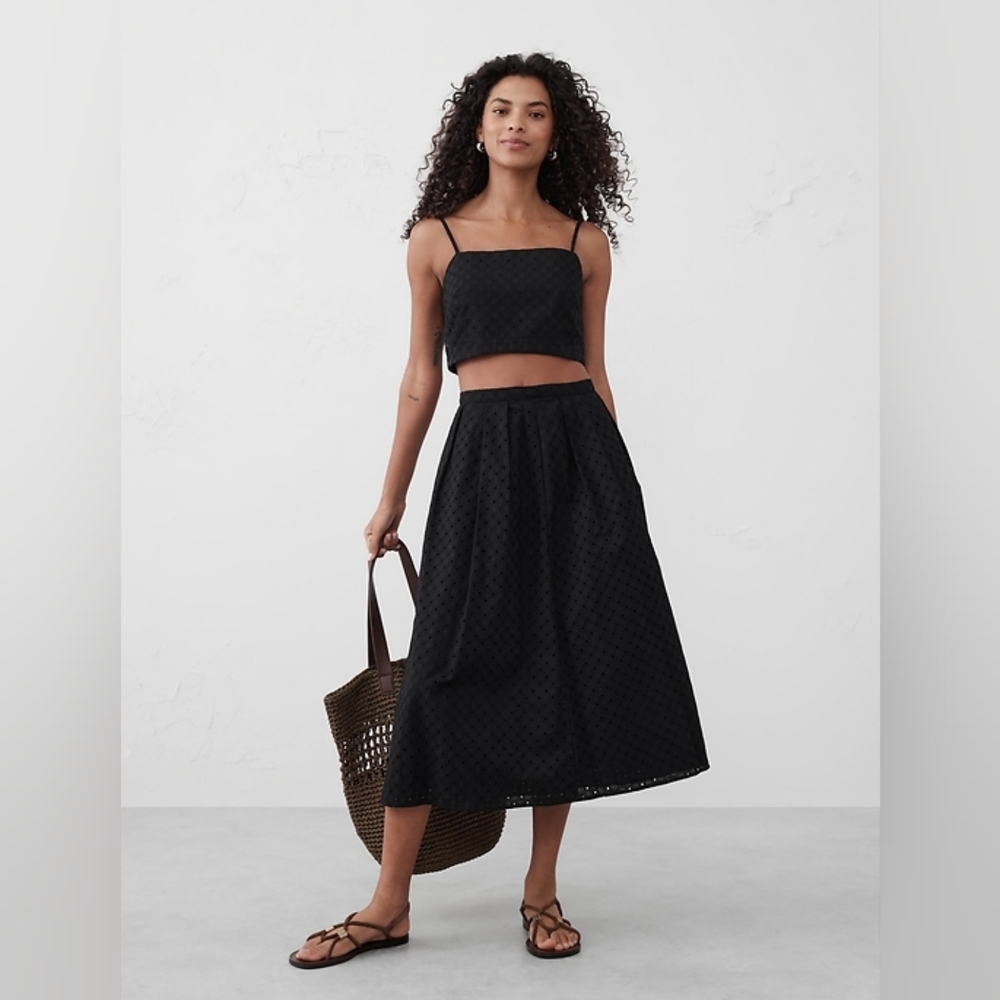 Banana Republic Pleated Eyelet Midi Skirt